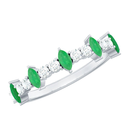 Anillo de aniversario de media eternidad con diamante y esmeralda marquesa natural con certificado