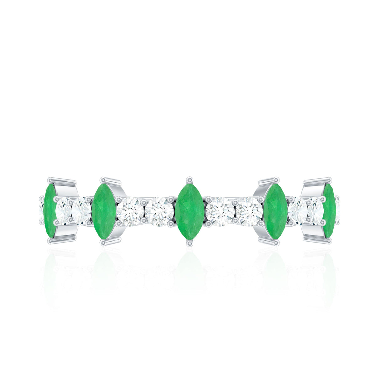 Anillo de aniversario de media eternidad con diamante y esmeralda marquesa natural con certificado