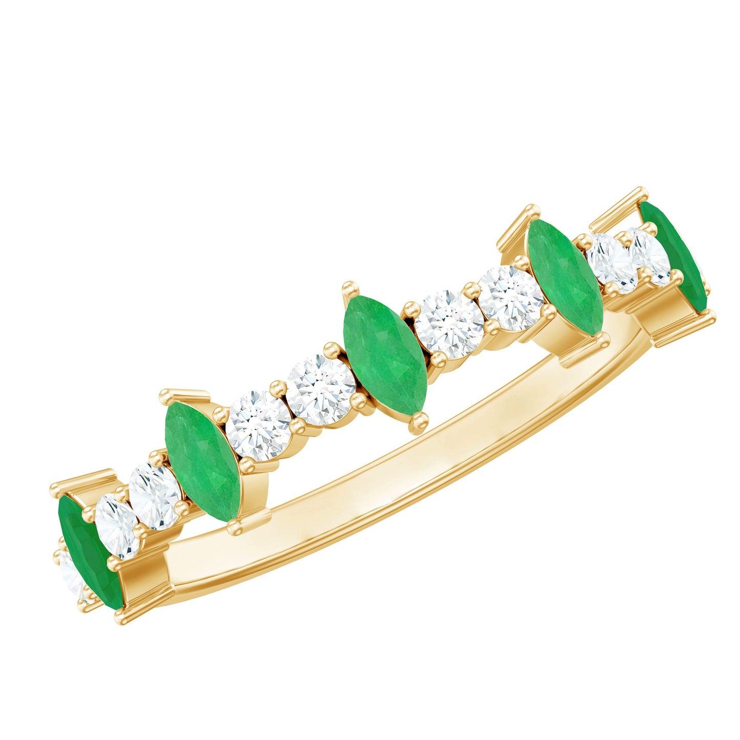 Anillo de aniversario de media eternidad con diamante y esmeralda marquesa natural con certificado