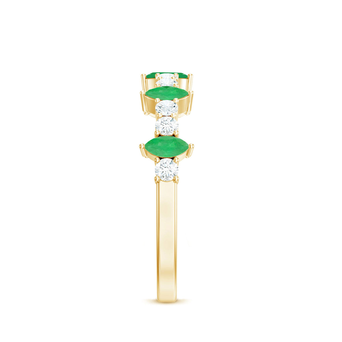 Anillo de aniversario de media eternidad con diamante y esmeralda marquesa natural con certificado