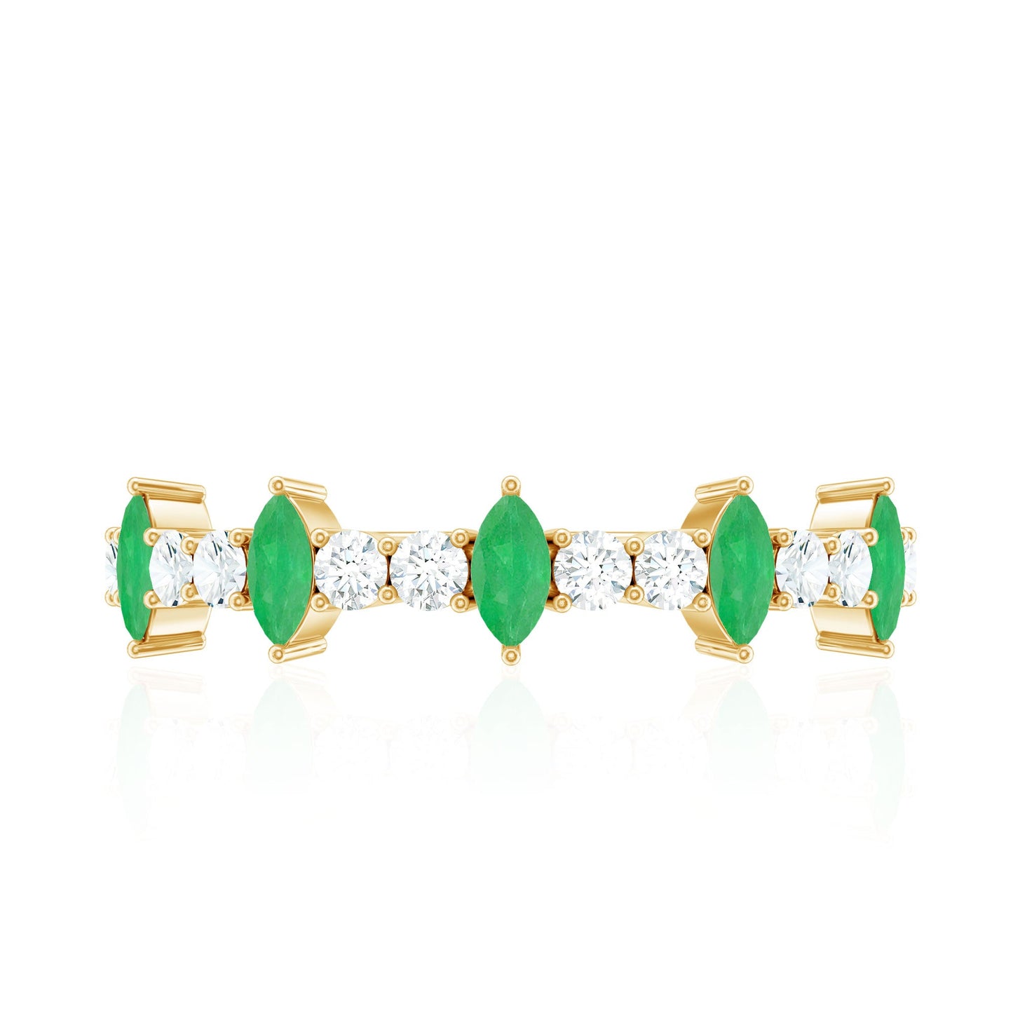 Anillo de aniversario de media eternidad con diamante y esmeralda marquesa natural con certificado