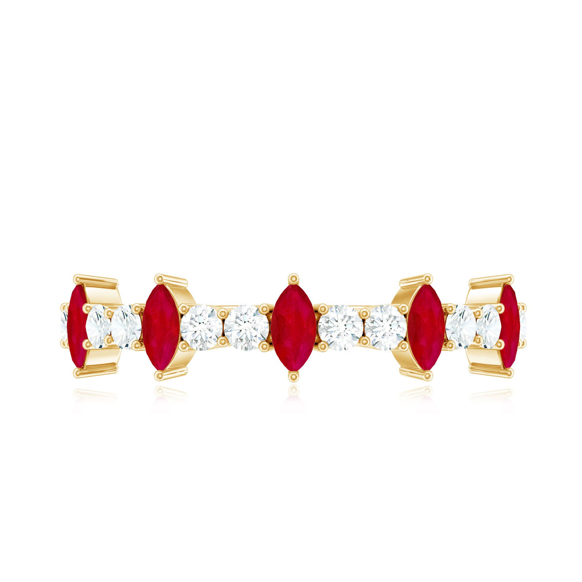 Natural Marquise Ruby Diamond Half Eternity Ring