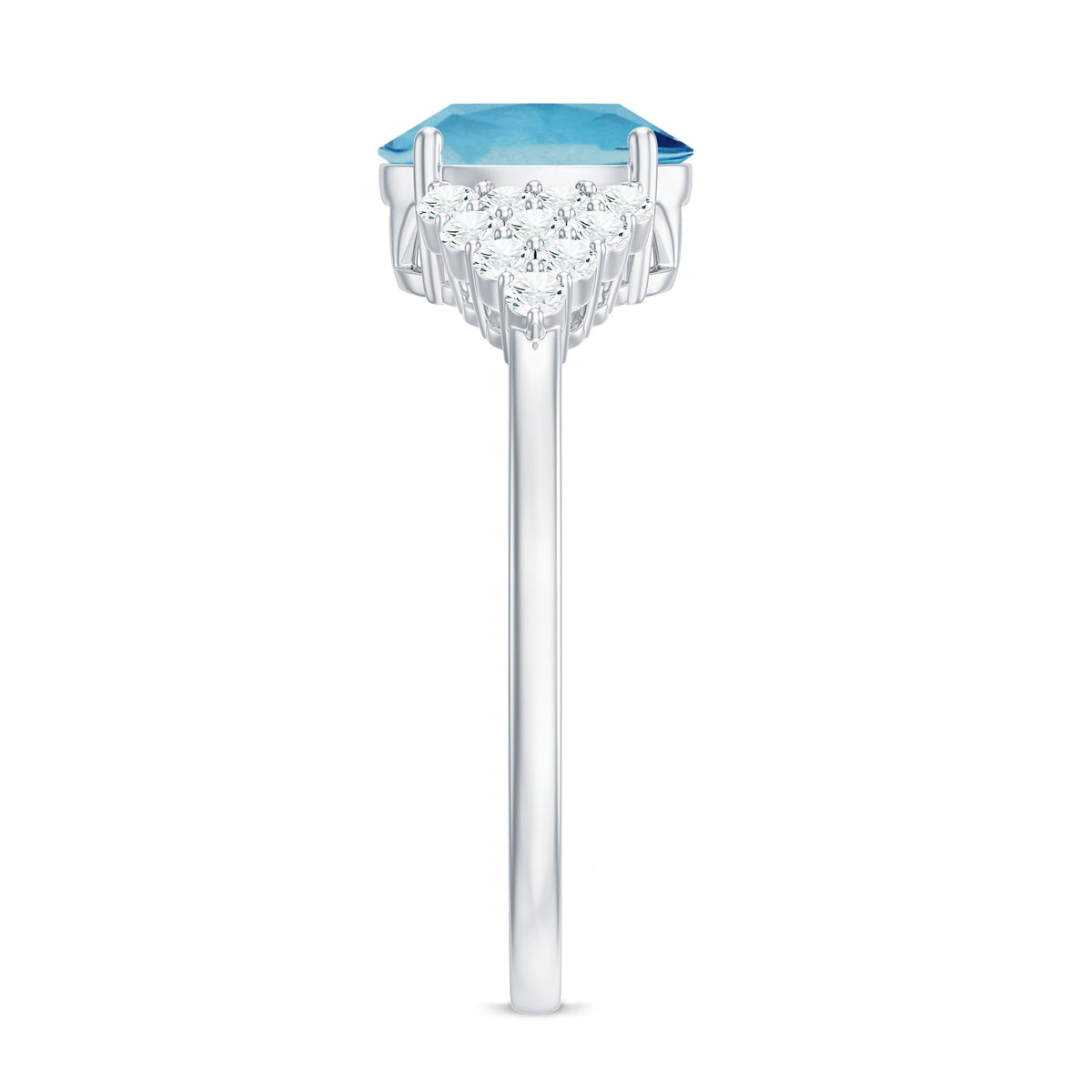 Solitaire 1 Carat Aquamarine Oval Engagement Ring with Diamond Cluster