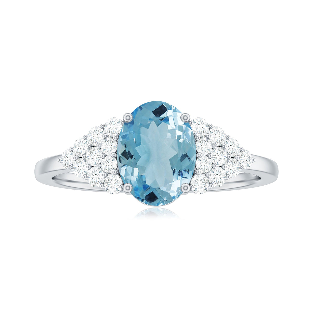 Solitaire 1 Carat Aquamarine Oval Engagement Ring with Diamond Cluster