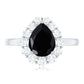 Certified Genuine 1.7 Carat Black Spinel Teardrop Engagement Ring with Diamond Halo