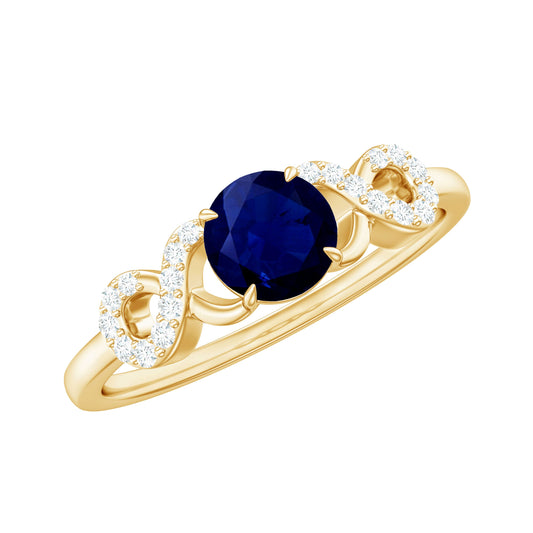 Anillo de promesa Infinito de zafiro azul de 0,9 quilates real con diamante