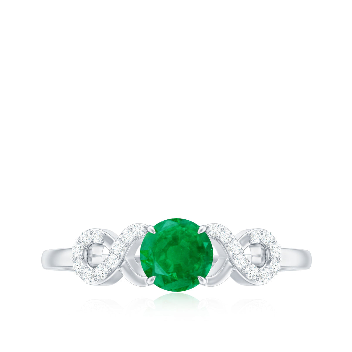 Real Emerald Diamond Promise Engagement Ring with Criss Cross Shank