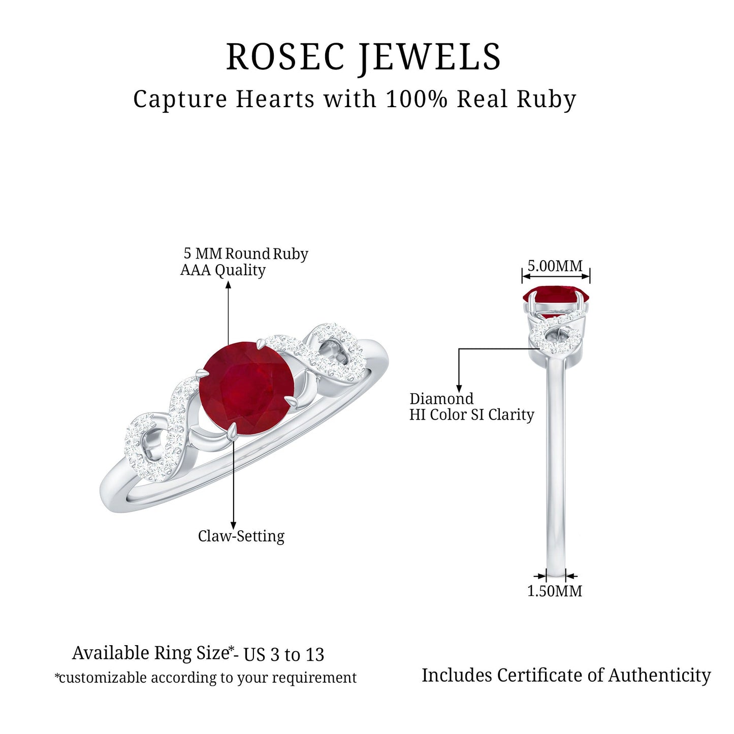Anillo de promesa cruzado con rubí y diamante