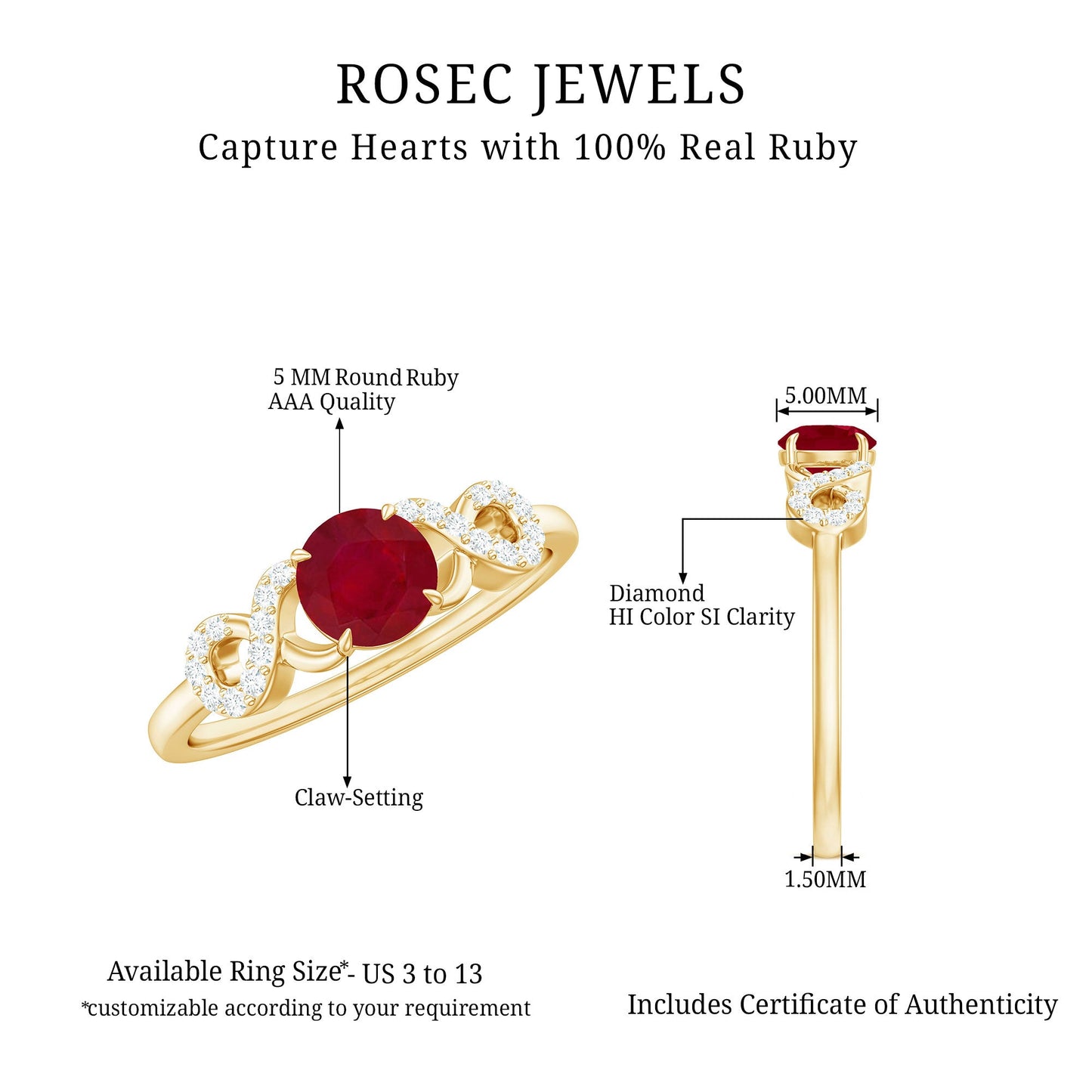Anillo de promesa cruzado con rubí y diamante