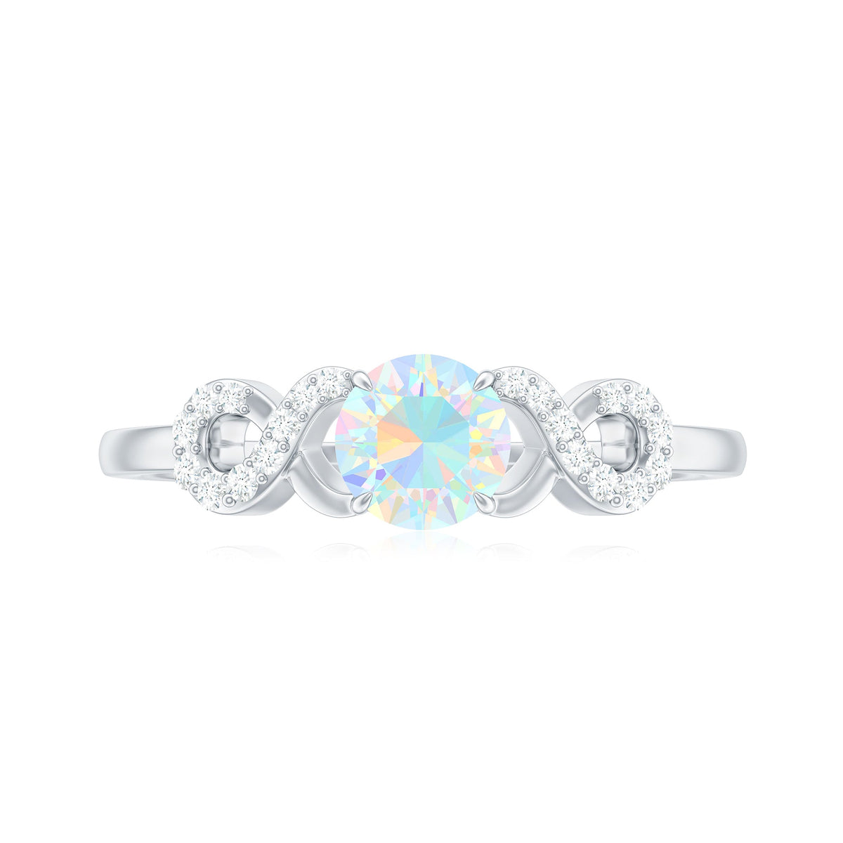 Certified Real Ethiopian Rainbow Opal Diamond Engagement Ring with Criss Cross Shank