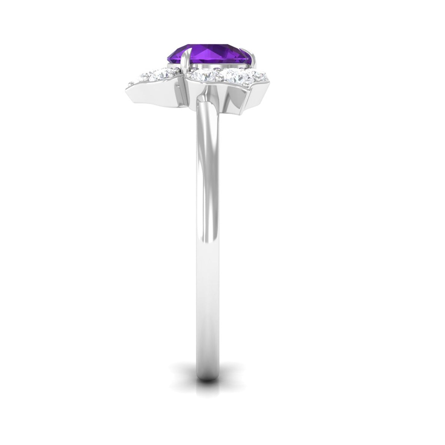 Anillo de compromiso de amatista natural en forma de flor con diamante