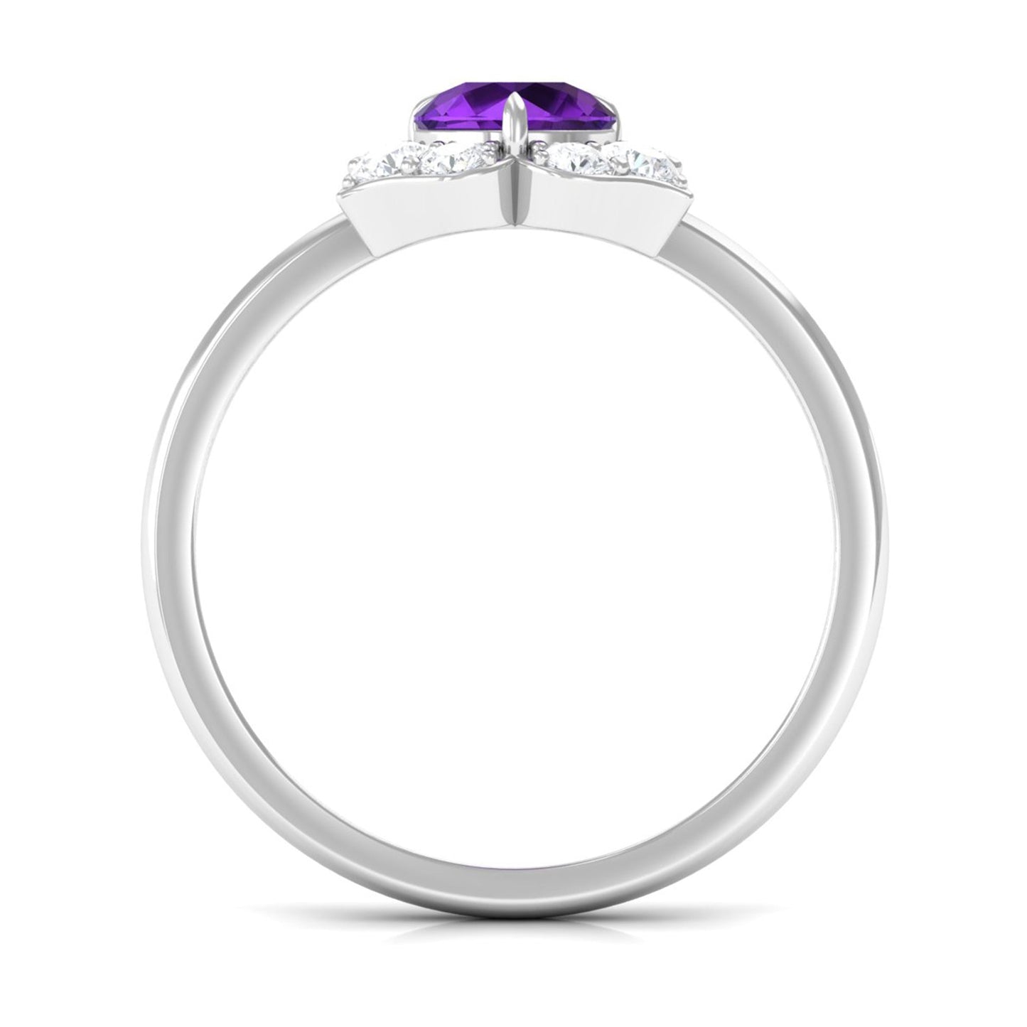 Anillo de compromiso de amatista natural en forma de flor con diamante
