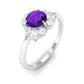 Anillo de compromiso de amatista natural en forma de flor con diamante
