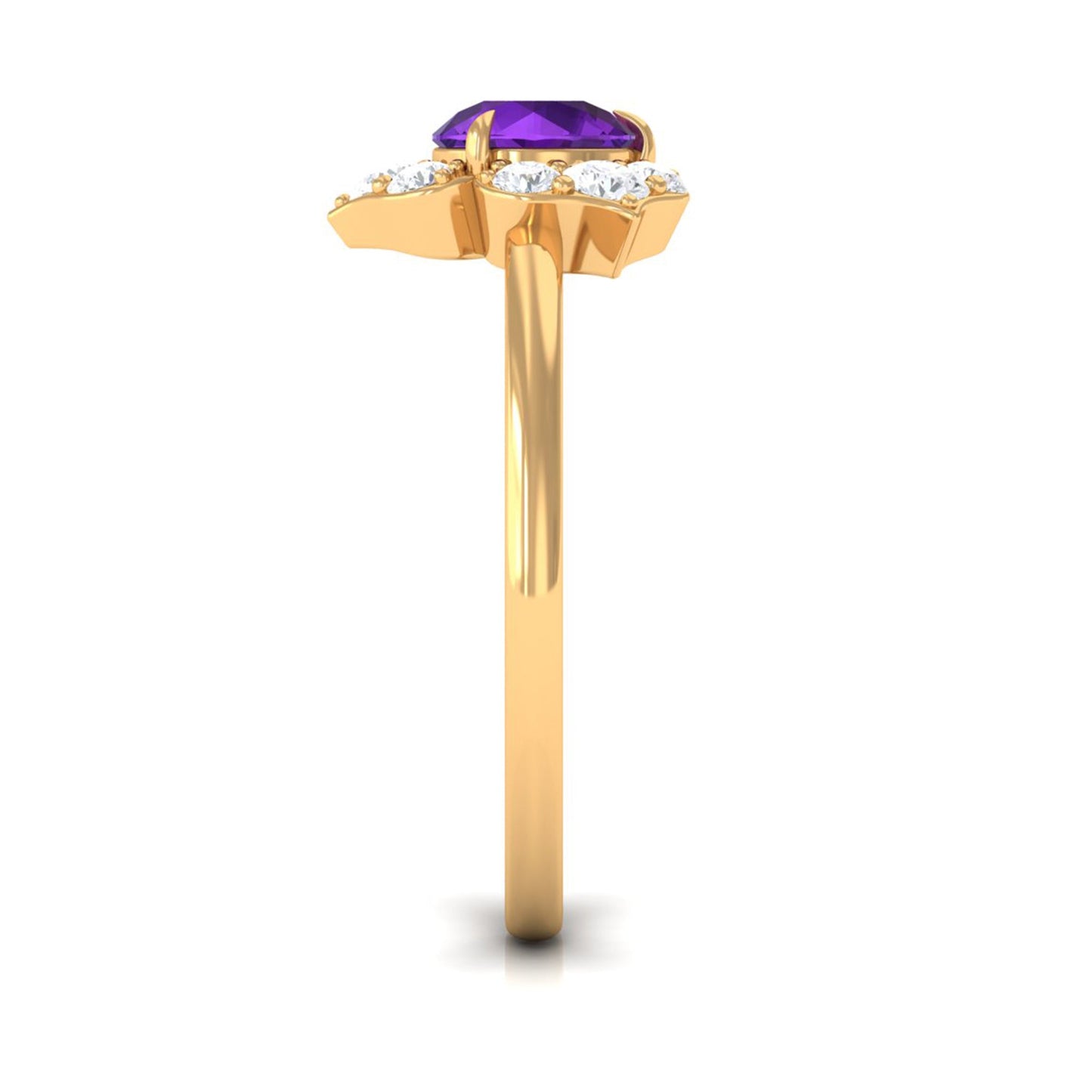 Anillo de compromiso de amatista natural en forma de flor con diamante