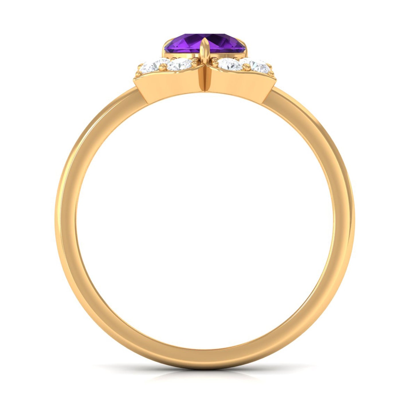 Anillo de compromiso de amatista natural en forma de flor con diamante