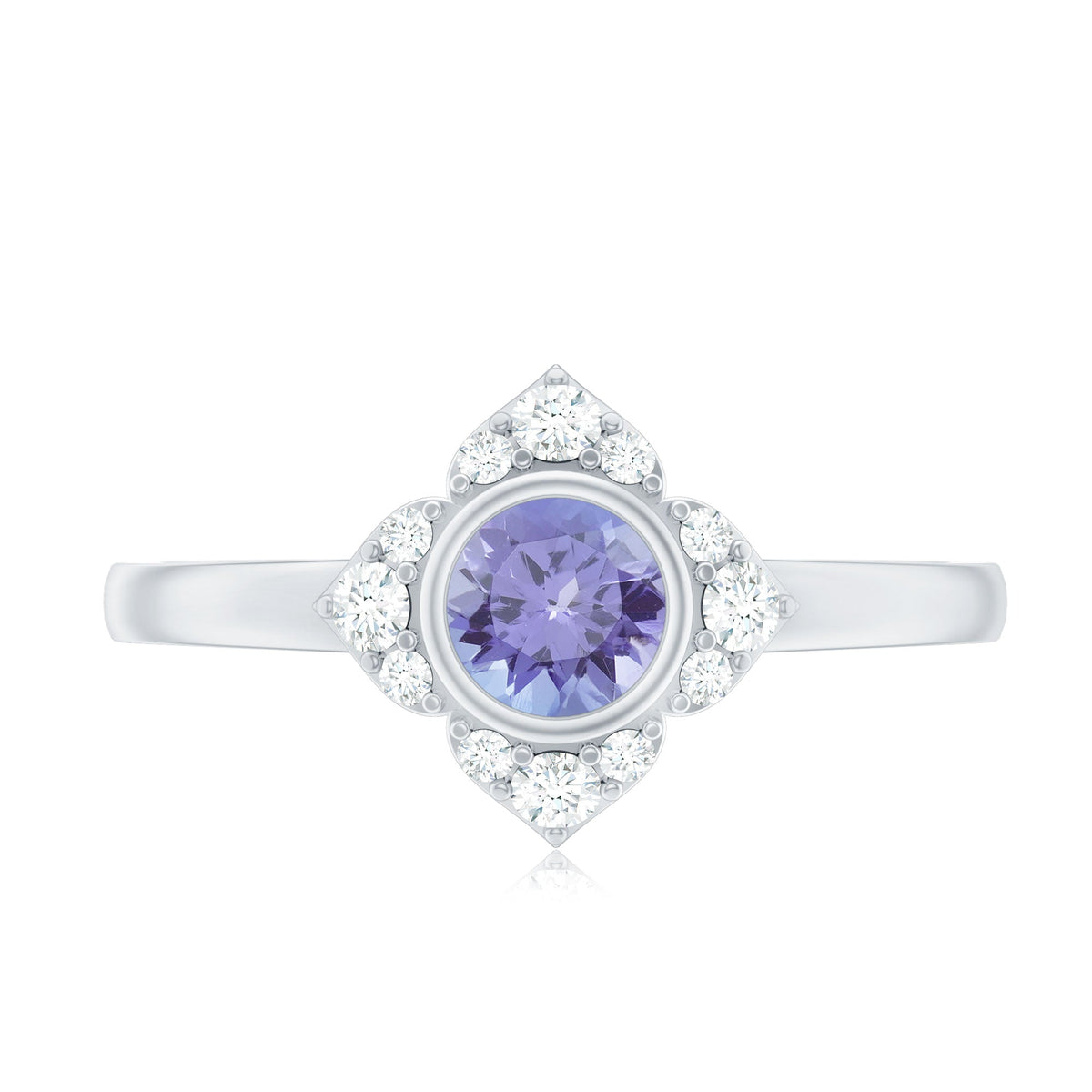 Anillo de compromiso con flor de tanzanita auténtica certificada y diamante