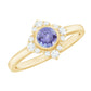 Anillo de compromiso con flor de tanzanita auténtica certificada y diamante