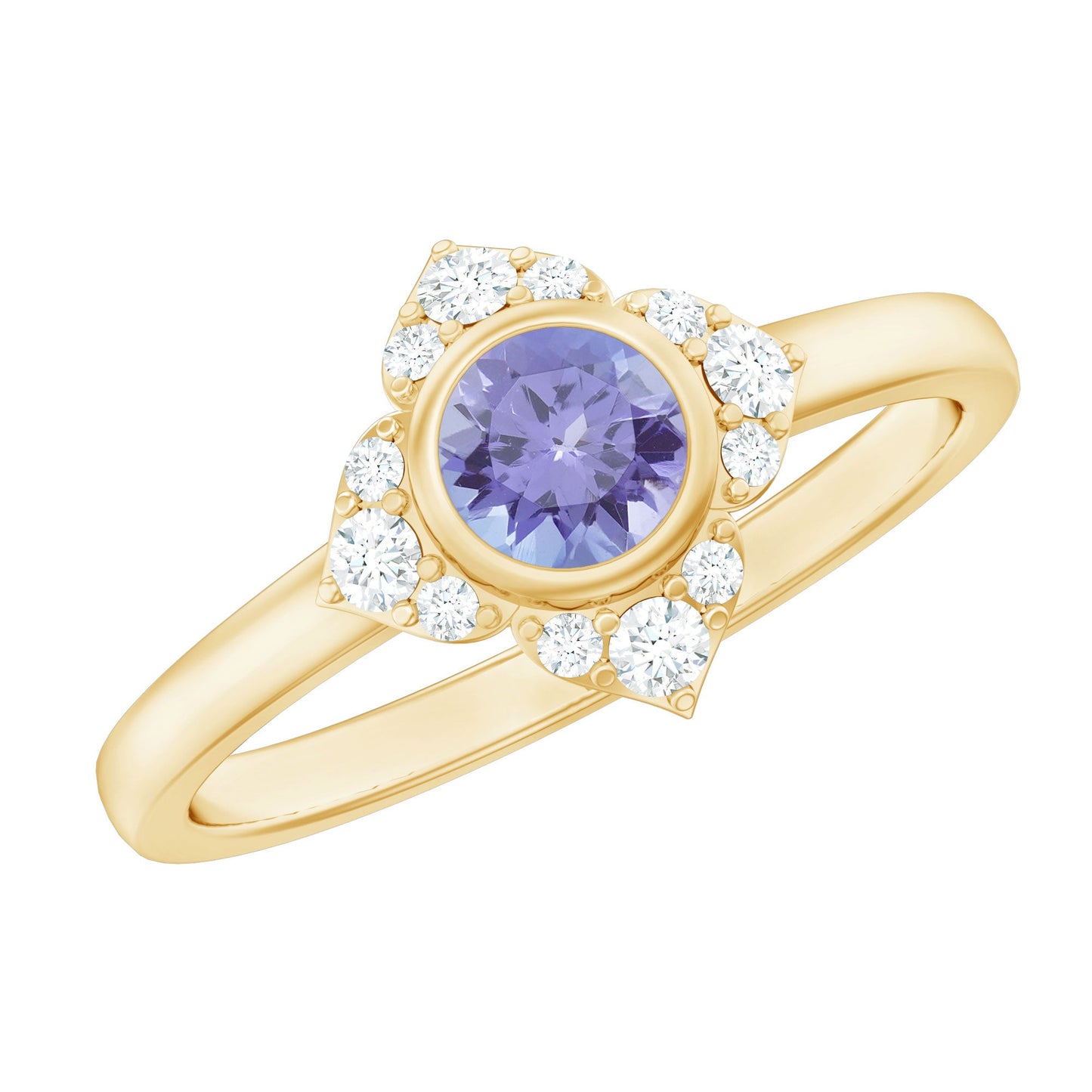 Anillo de compromiso con flor de tanzanita auténtica certificada y diamante