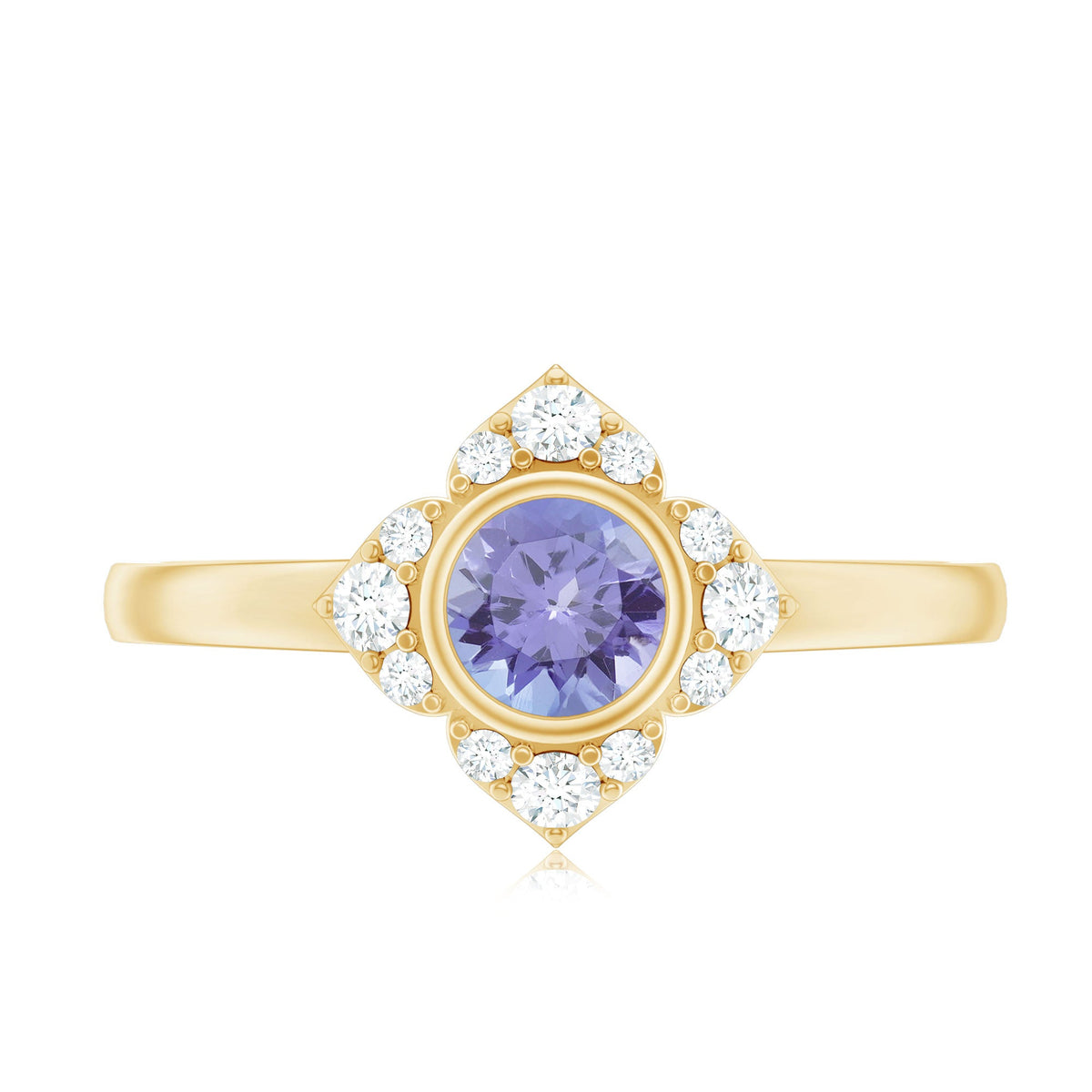 Anillo de compromiso con flor de tanzanita auténtica certificada y diamante