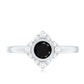 Anillo de compromiso de flor con espinela negra engastada en bisel con diamantes