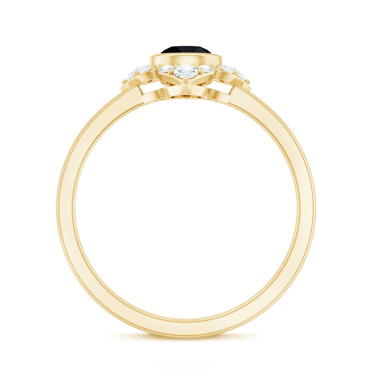 Anillo de compromiso de flor con espinela negra engastada en bisel con diamantes