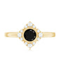 Anillo de compromiso de flor con espinela negra engastada en bisel con diamantes
