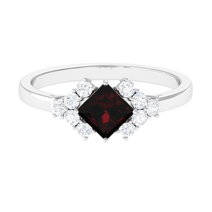 Real 1.4 Carat Garnet Princess Cut Engagement Ring with Diamond
