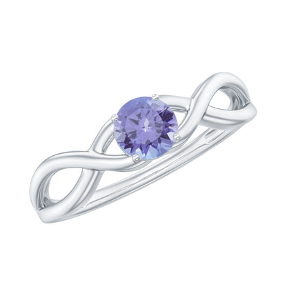 Anillo de promesa de tanzanita genuina con vástago cruzado