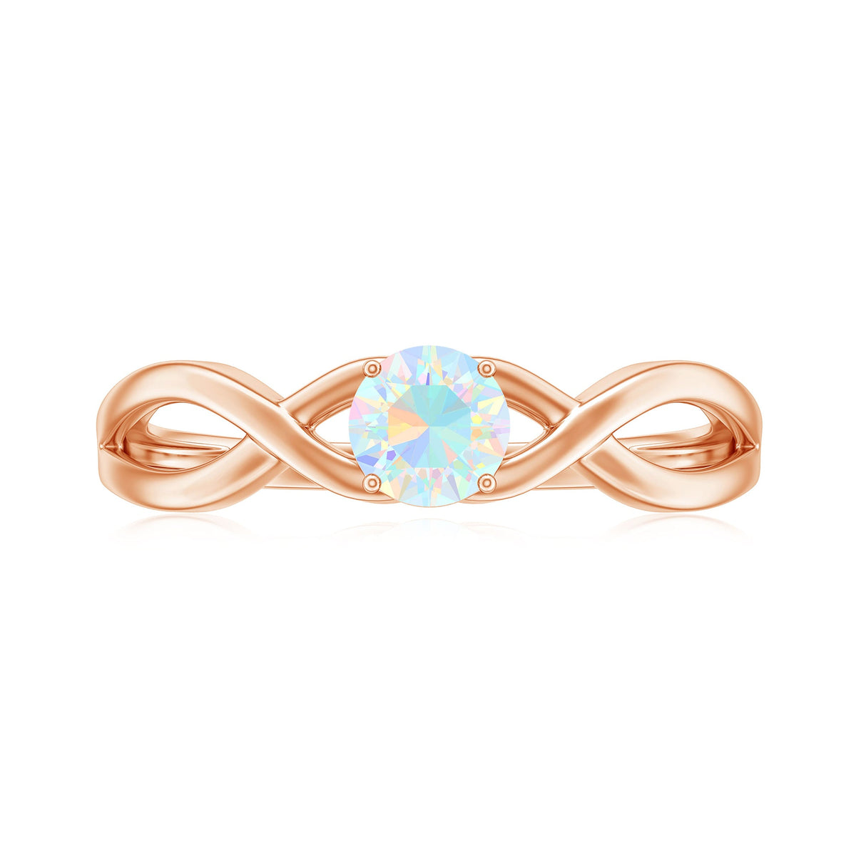 Natural Ethiopian Rainbow Opal Promise Ring with Crossover Shank