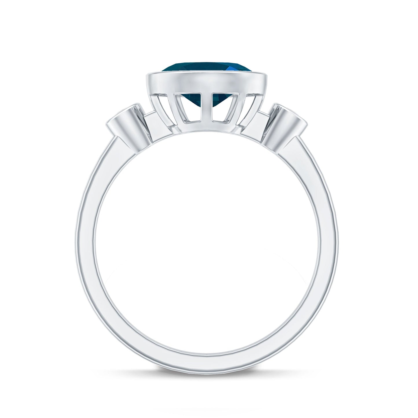Anillo de compromiso de topacio azul de Londres ovalado engastado en bisel con diamantes