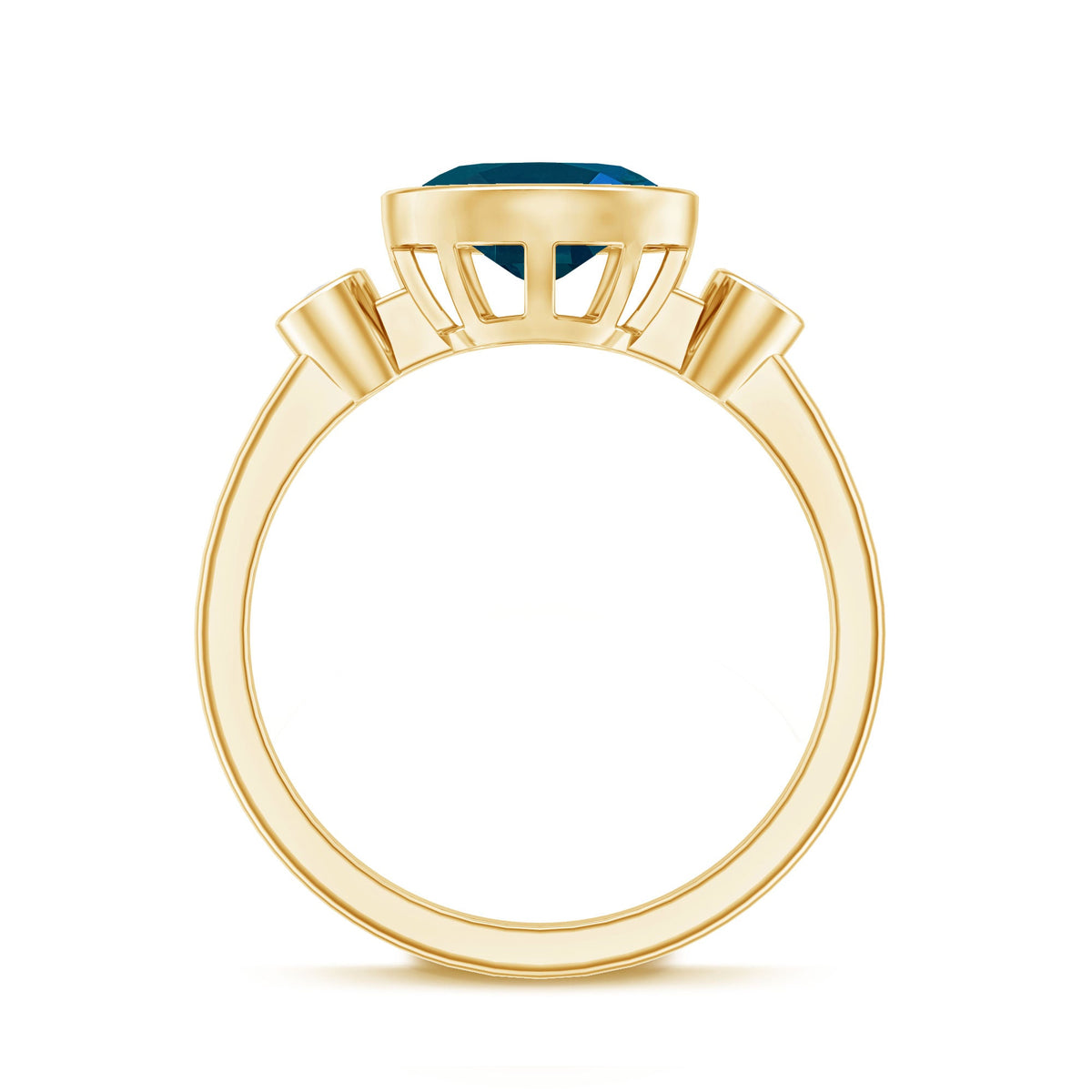 Anillo de compromiso de topacio azul de Londres ovalado engastado en bisel con diamantes