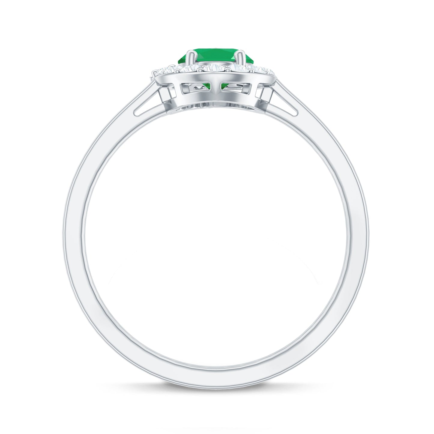 Anillo de compromiso ovalado de esmeralda natural con halo de diamantes
