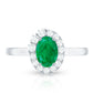 Anillo de compromiso ovalado de esmeralda natural con halo de diamantes