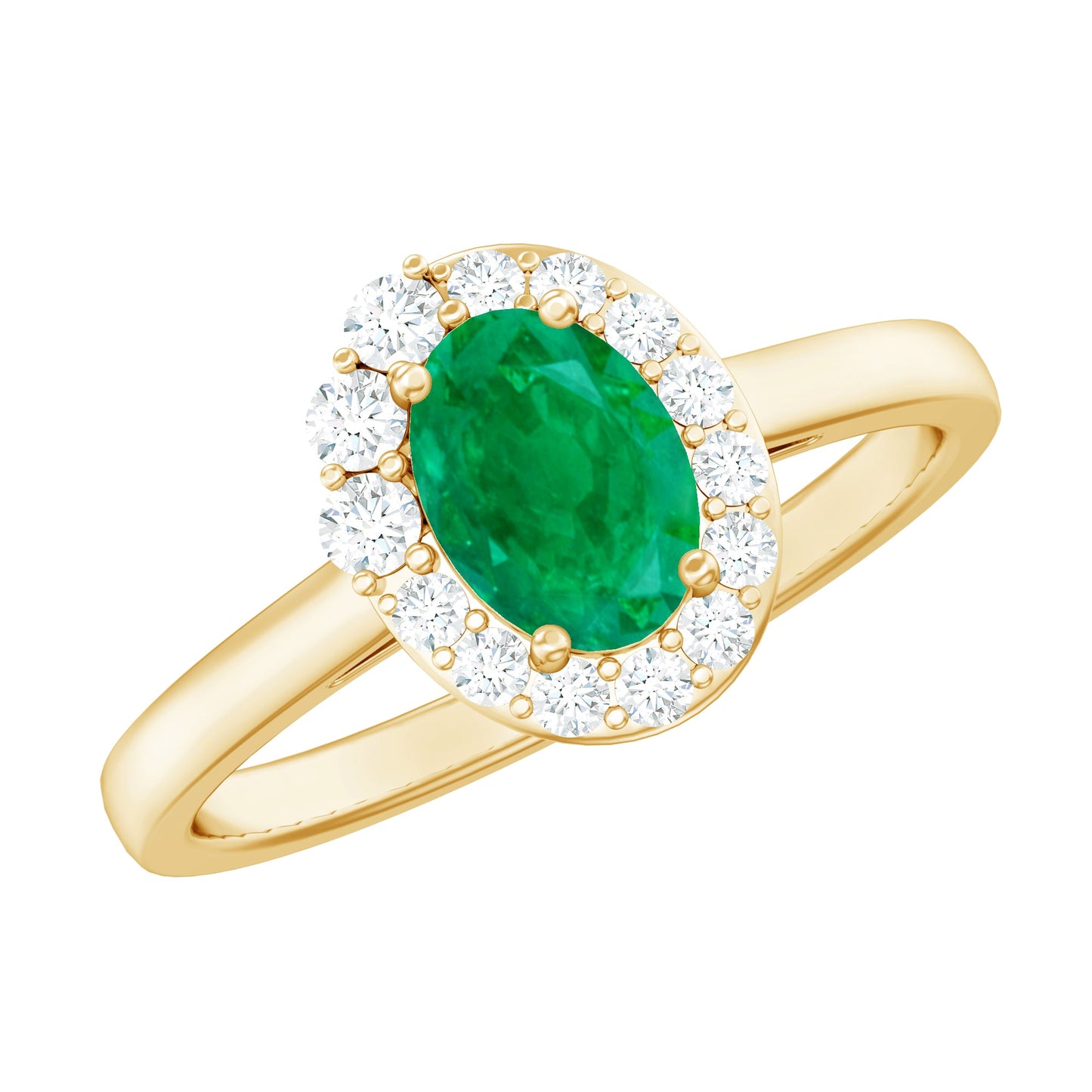 Anillo de compromiso ovalado de esmeralda natural con halo de diamantes