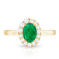 Anillo de compromiso ovalado de esmeralda natural con halo de diamantes