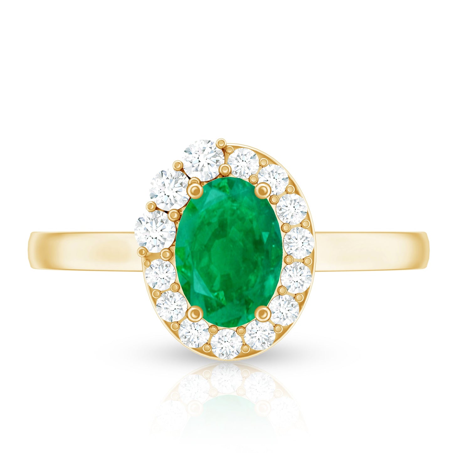 Anillo de compromiso ovalado de esmeralda natural con halo de diamantes