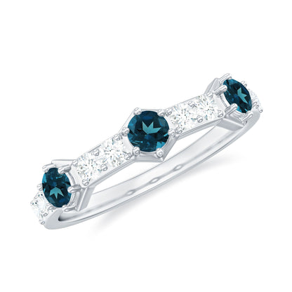 Certified London Blue Topaz Eternity Wedding Band with Diamond
