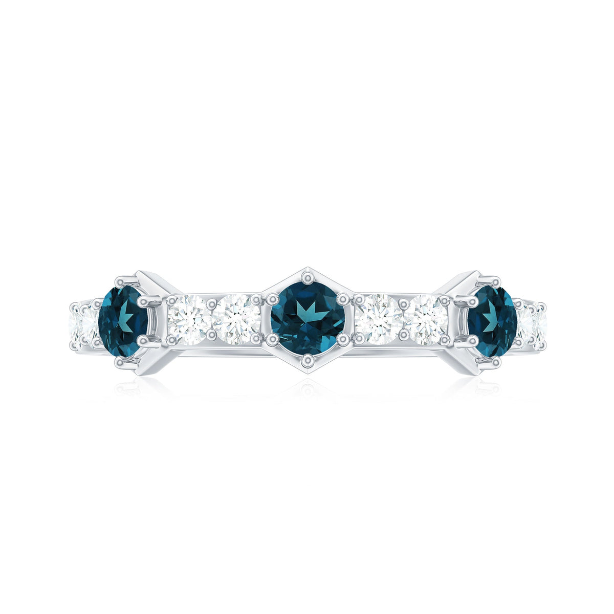 Certified London Blue Topaz Eternity Wedding Band with Diamond