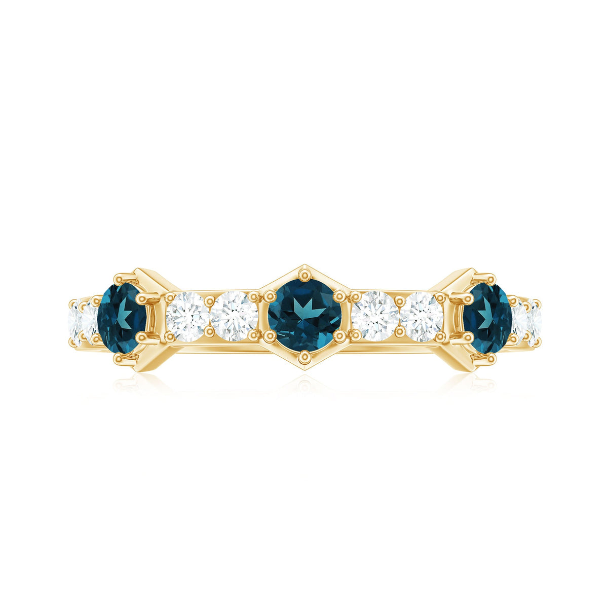 Certified London Blue Topaz Eternity Wedding Band with Diamond