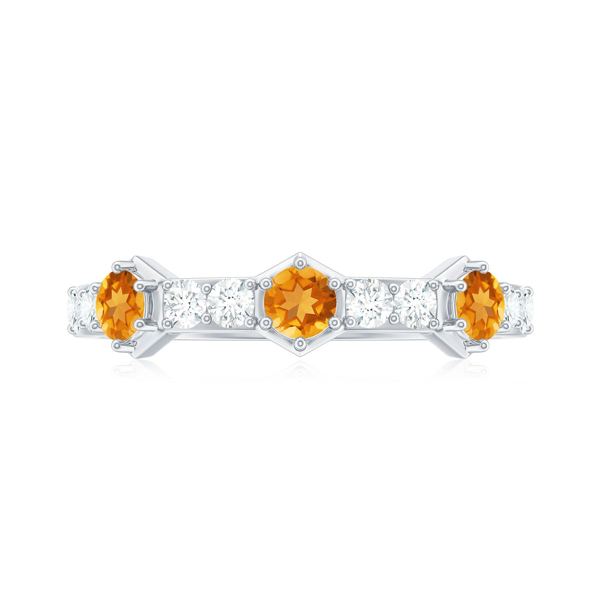 Genuine Citrine Diamond Half Eternity Ring for Anniversary