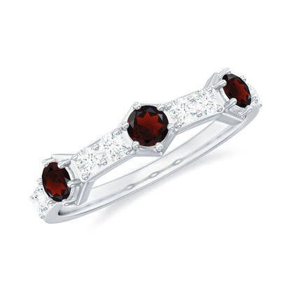 Real Red Garnet Diamond Half Eternity Ring for Anniversary
