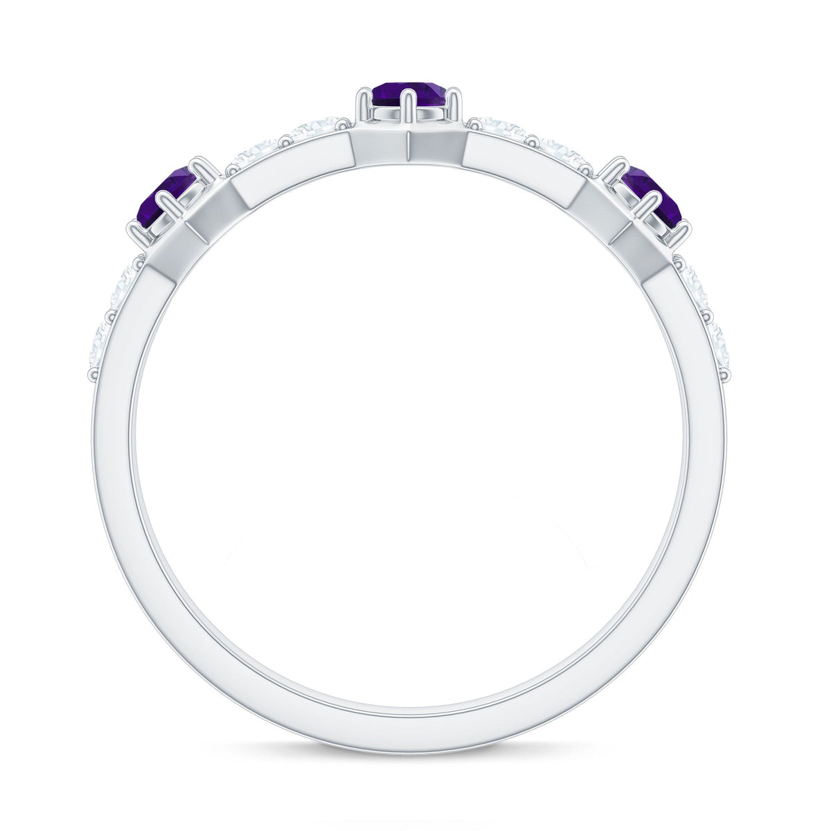 Natural Amethyst Half Eternity Ring with Diamond