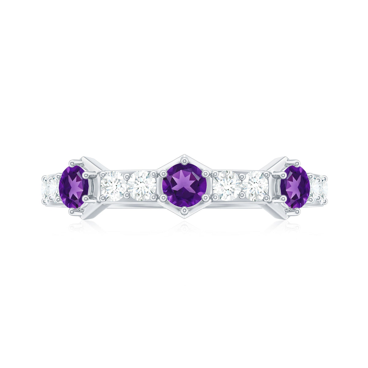 Natural Amethyst Half Eternity Ring with Diamond