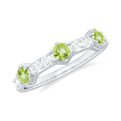 Anillo de media eternidad de peridoto natural y diamantes para aniversario
