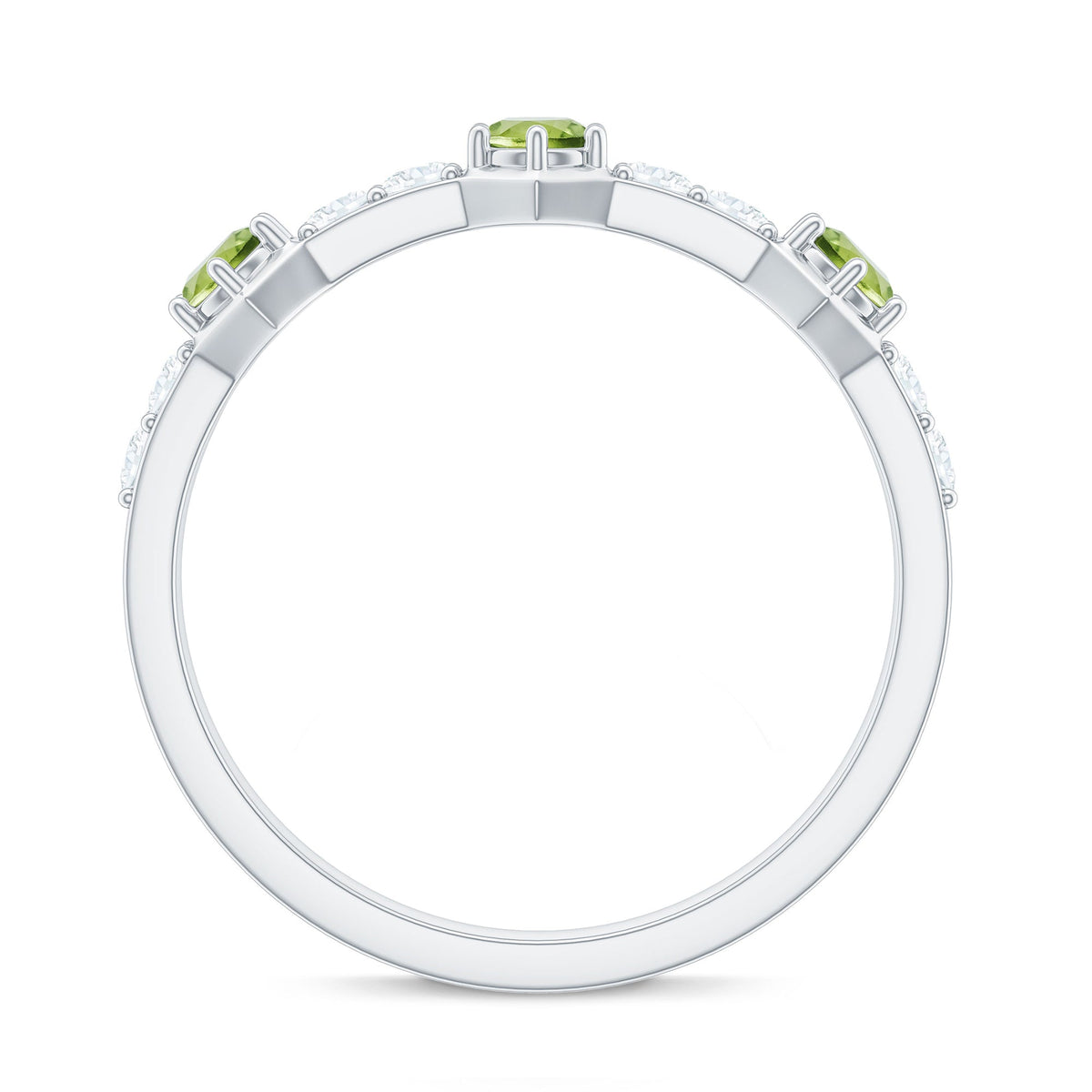 Anillo de media eternidad de peridoto natural y diamantes para aniversario