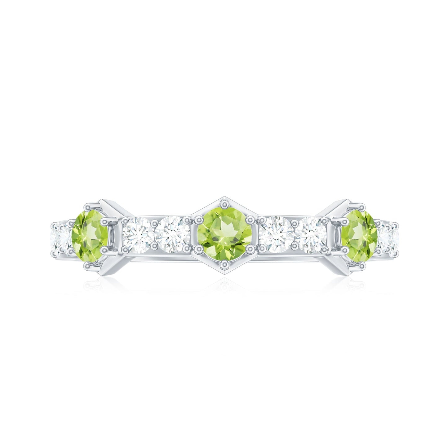 Anillo de media eternidad de peridoto natural y diamantes para aniversario