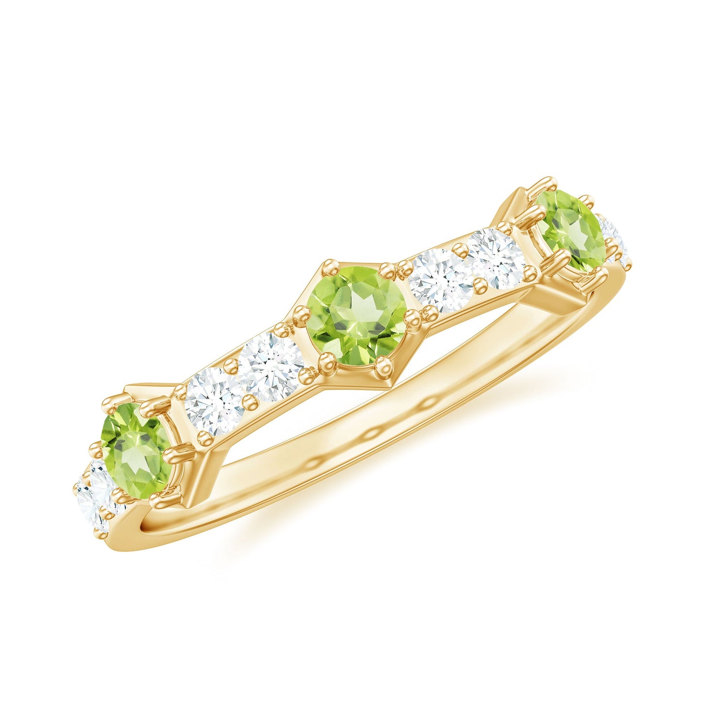Anillo de media eternidad de peridoto natural y diamantes para aniversario