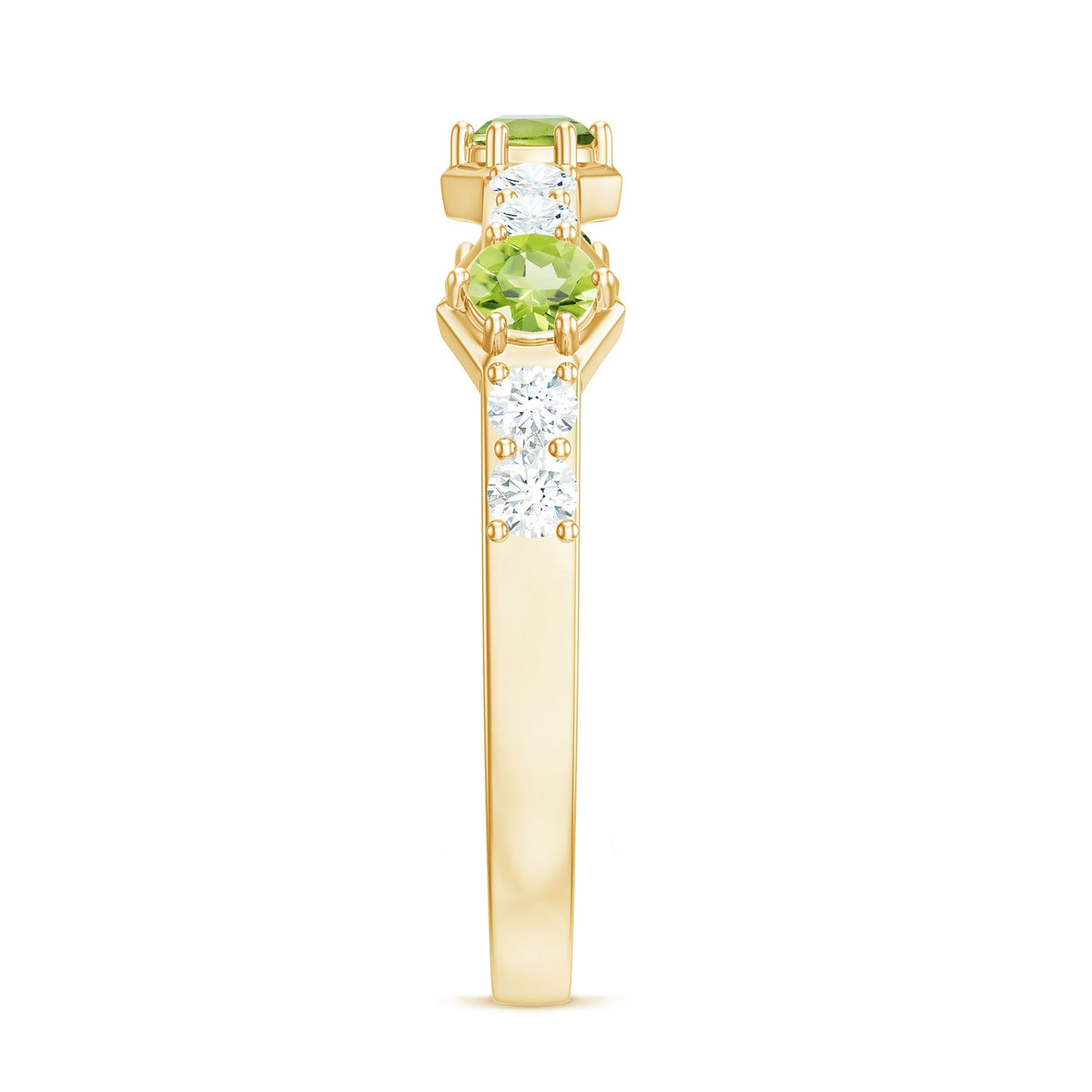 Anillo de media eternidad de peridoto natural y diamantes para aniversario