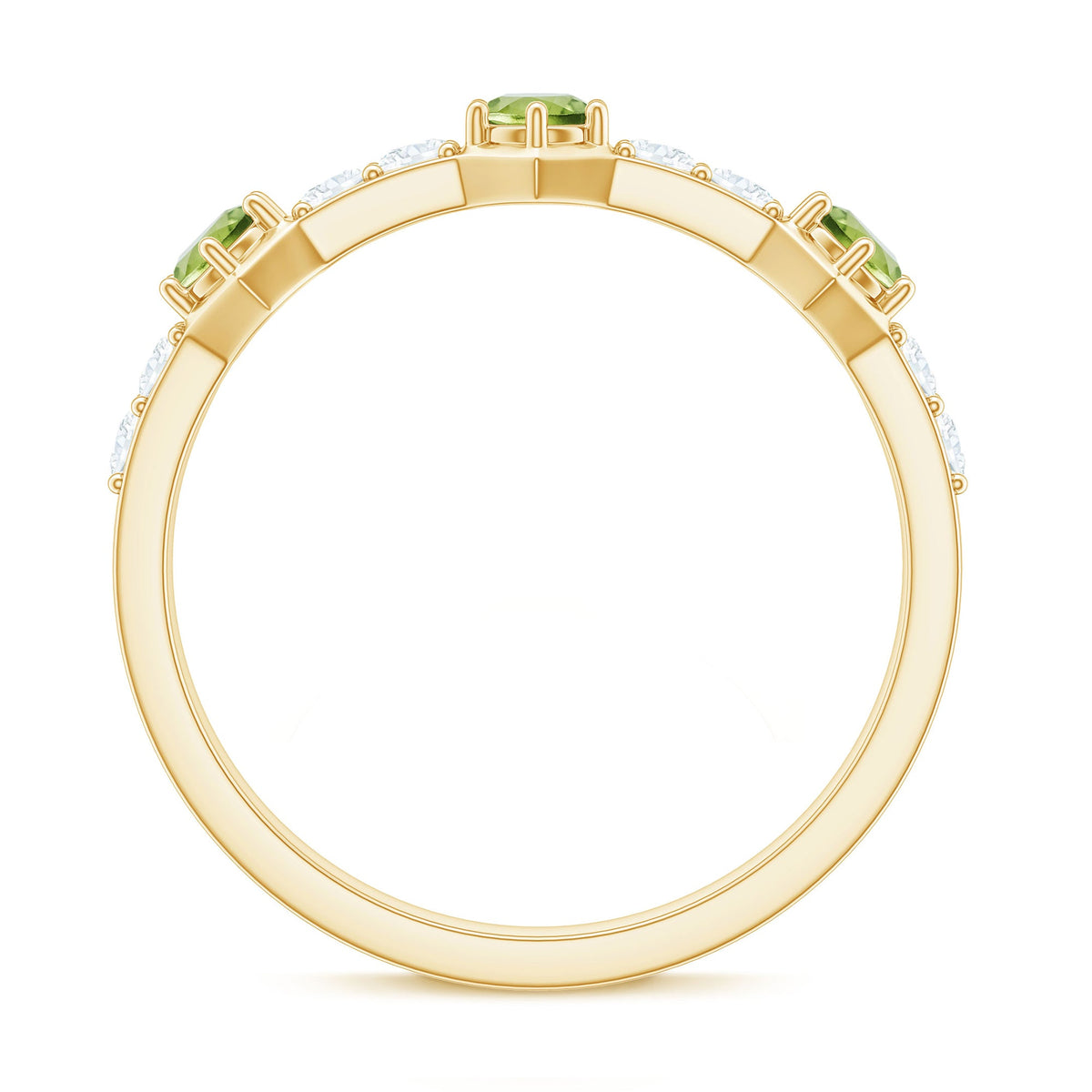 Anillo de media eternidad de peridoto natural y diamantes para aniversario