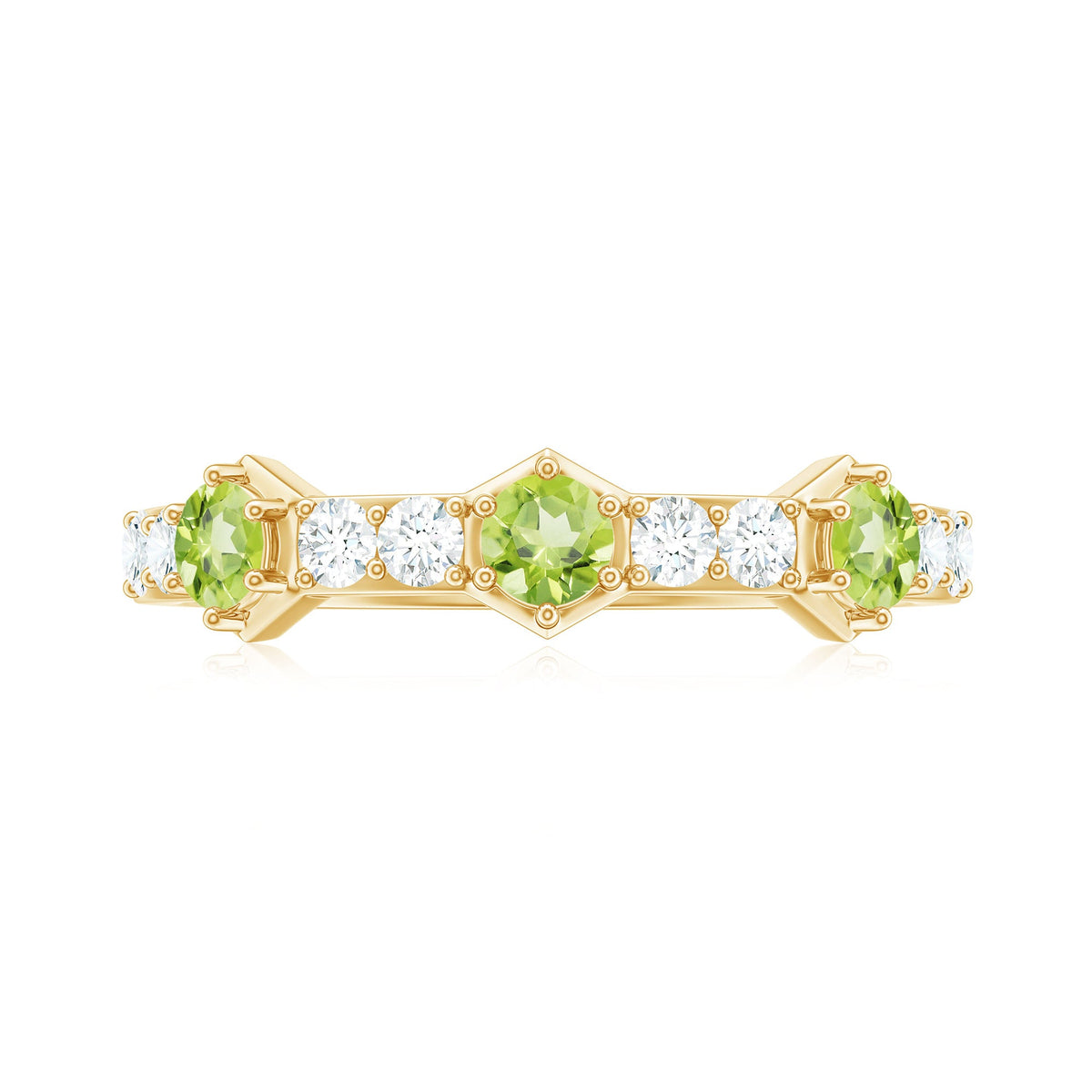 Anillo de media eternidad de peridoto natural y diamantes para aniversario